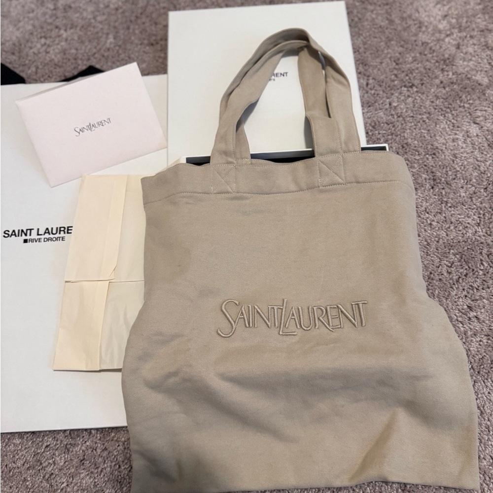 Saint Laurent Beige Fleece Tote Bag